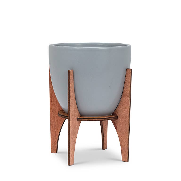 Gray Pot with Wooden Stand