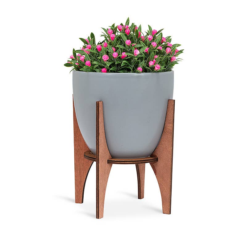 Gray Pot with Wooden Stand