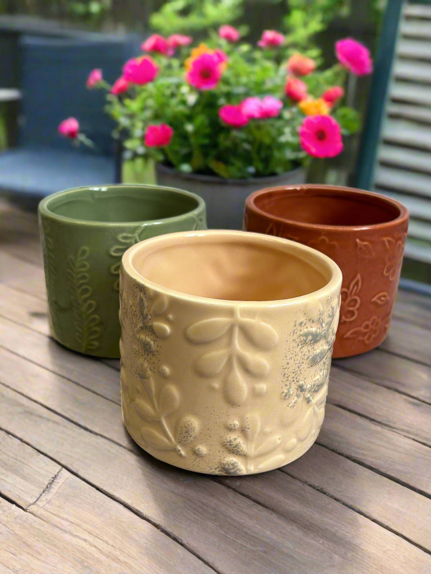Ceramic Floral Pots: various colors. 4"