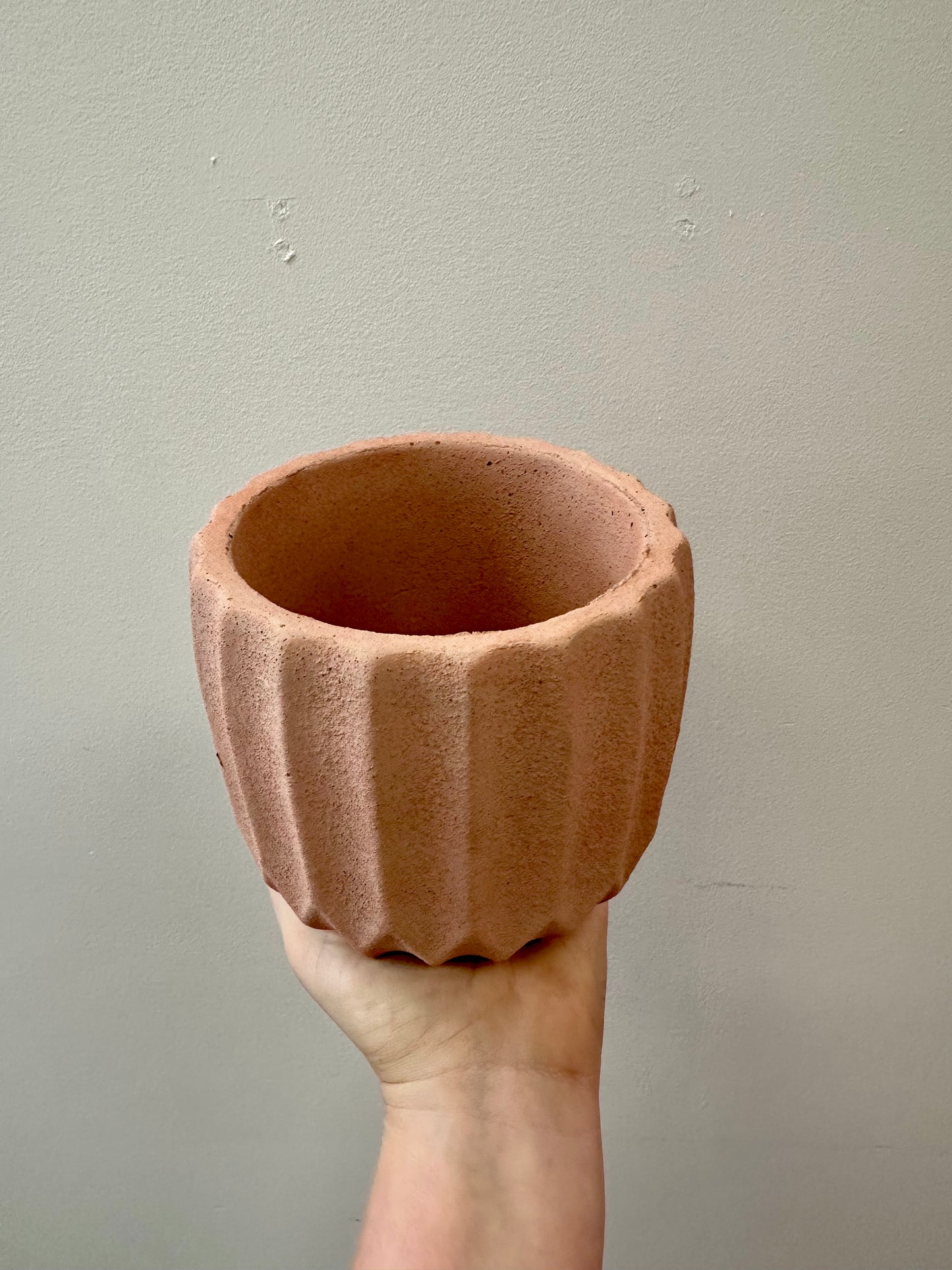 Ribbed Concrete Pink Planter 4in