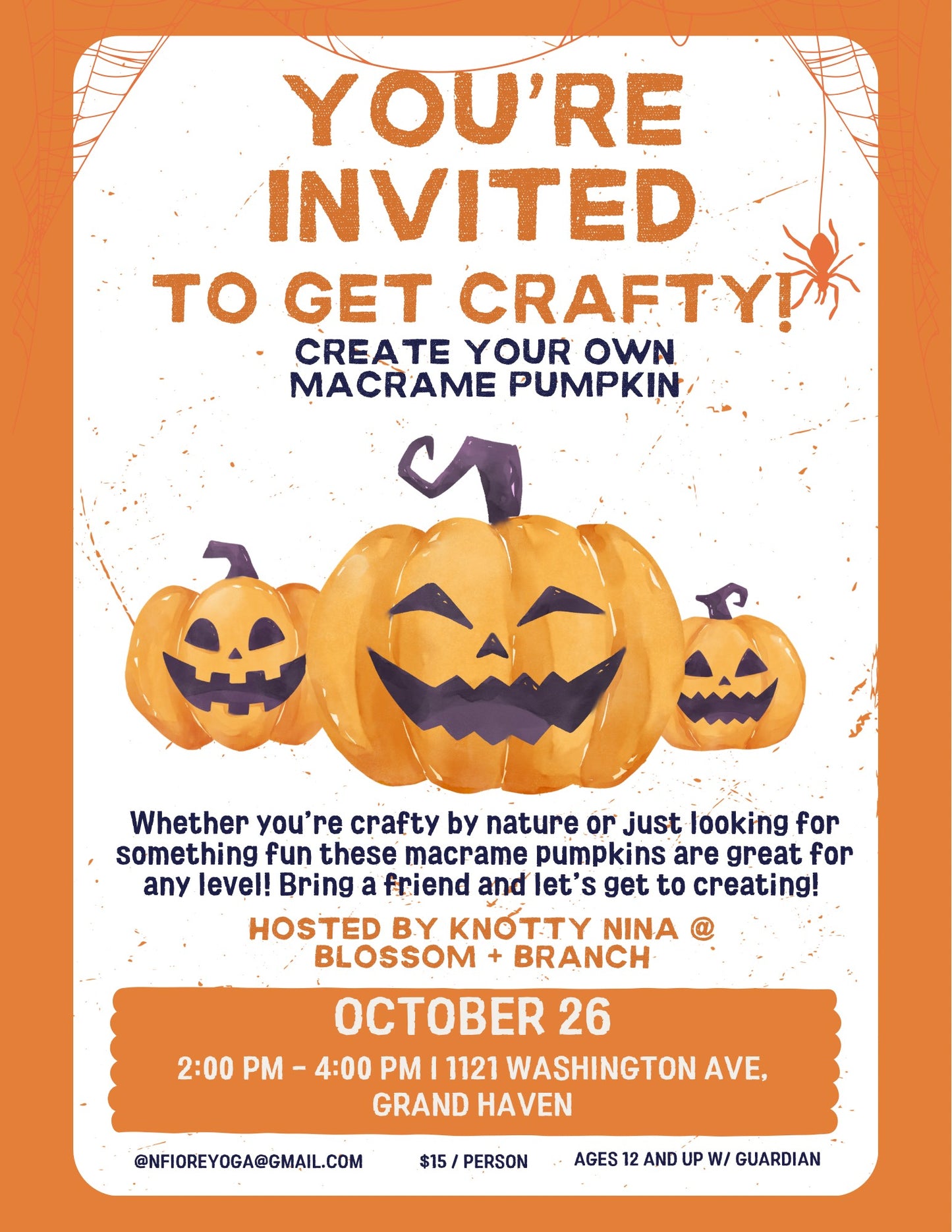 🎃 Saturday, October 26th : Macrame Pumpkin Workshop
