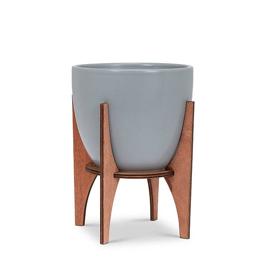 Gray Pot with Wooden Stand