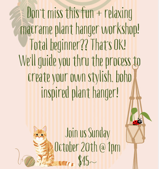Class: Sunday, October 20th 1pm~Macrame Plant Hanger