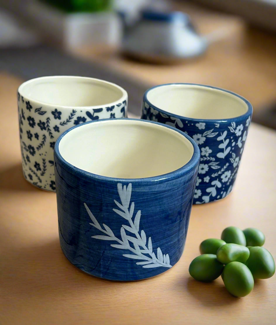 Blue and white footed planter