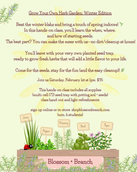 Saturday, March 8th  1pm:  🌱Grow your own Herb Garden-Winter Edition